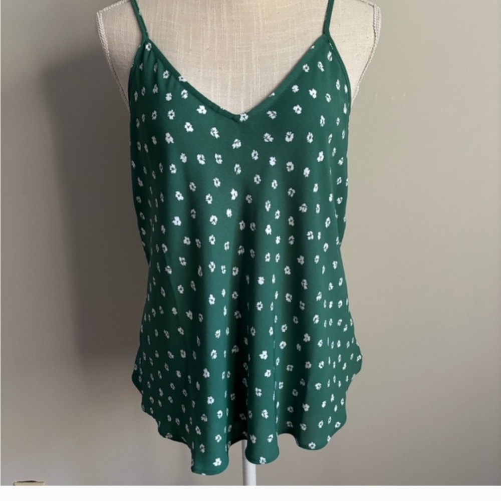 Rachel Zoe Green & White Spaghetti Strap Floral Top